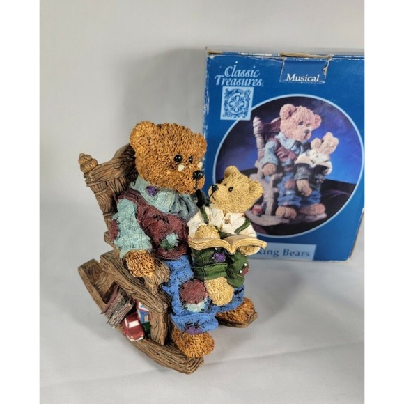 Grandpa Bear & Baby Bear Music Box Rocking Chair plays  “Hush Little Baby” Works - Picture 1 of 12
